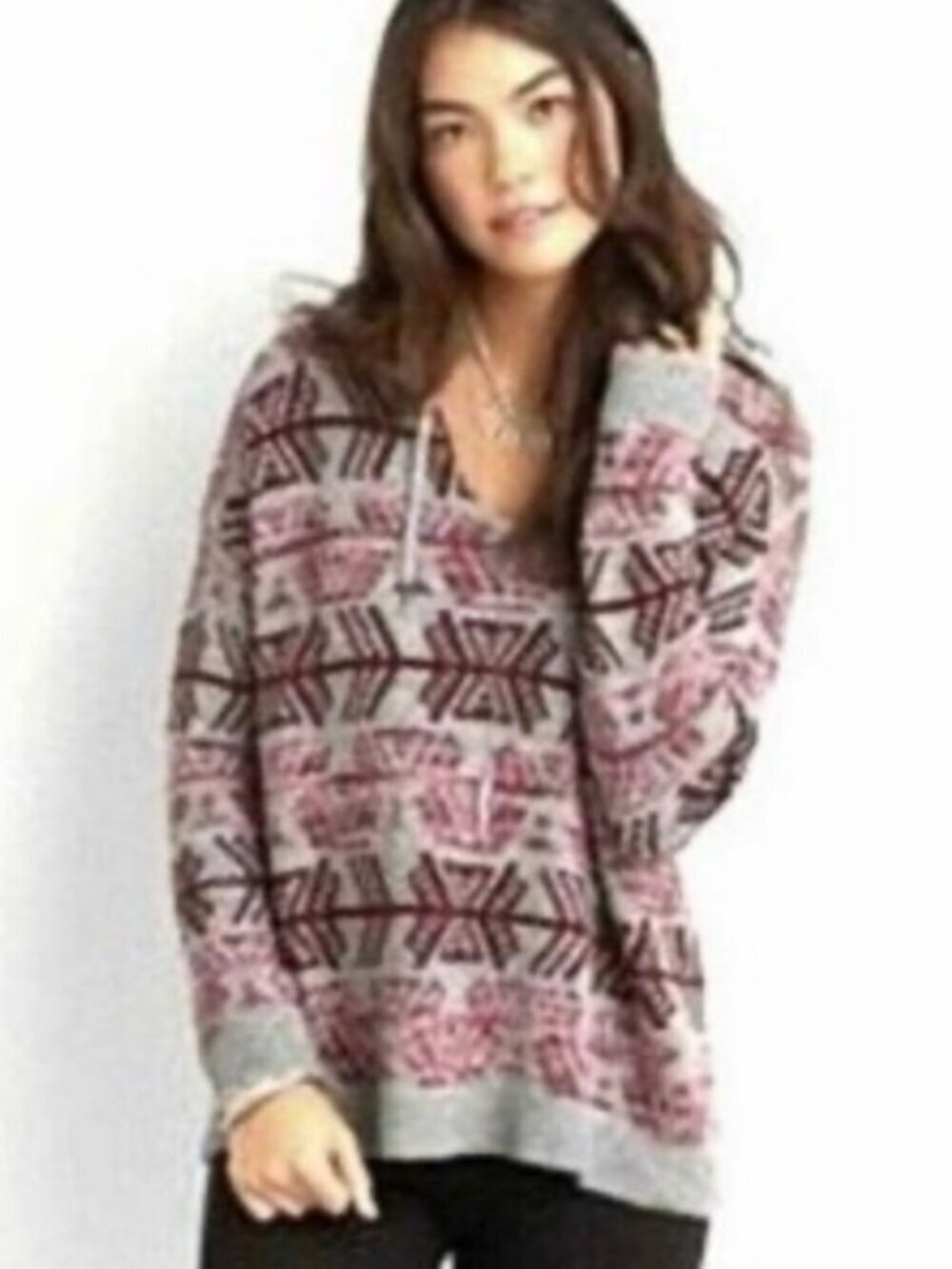 American Eagle Hooded Sweater Aztec Print 100% Cotton Boho Size Small